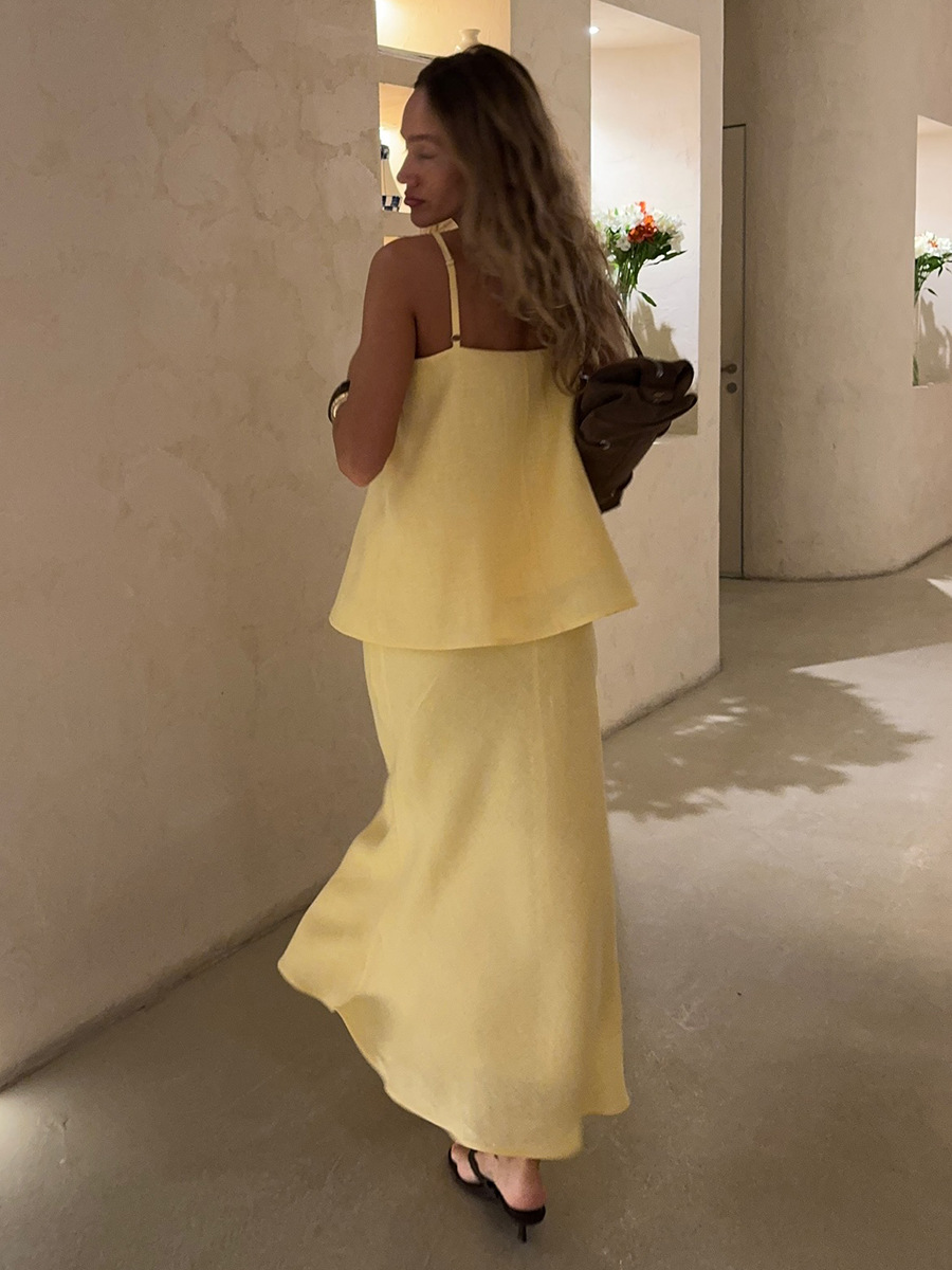 AliExpress Bornladies 2026 Spring Summer New Cotton Women's Cami Skirt Set Elegant Lazy Cami Mermaid Maxi Skirt Two-Piece Outfit, view 3