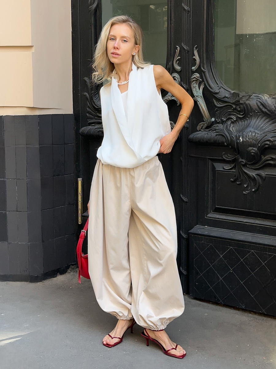 AliExpress Bornladies Autumn Womens 100% Cotton Loose Lantern Style Wide Leg Pants Street Style Casual Lazy Pants Fashion Trousers, view 4