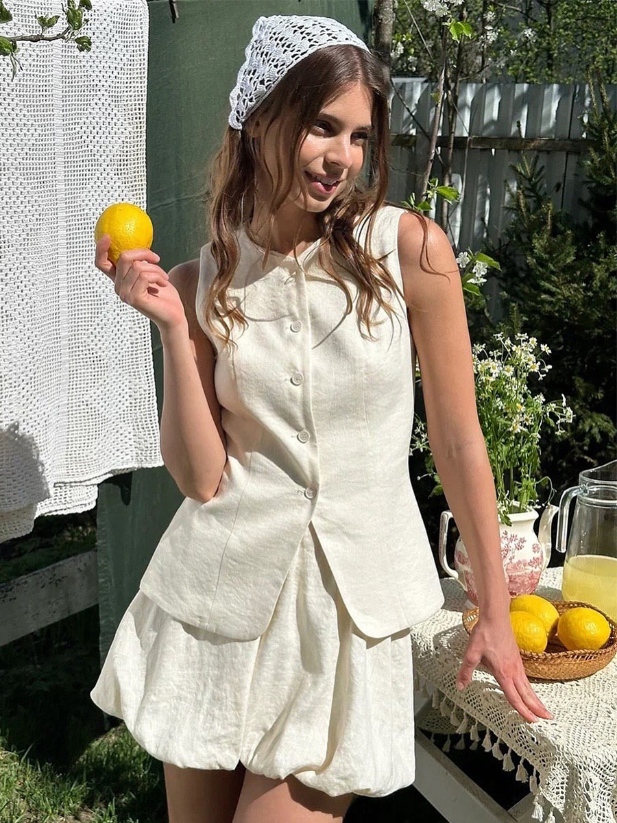 AliExpress Bornladies Cotton Chic Casual Vest Mini Skirt Set Women's Fashion Commuter Sleeveless Tank Top Loose Shorts Suits Summer New