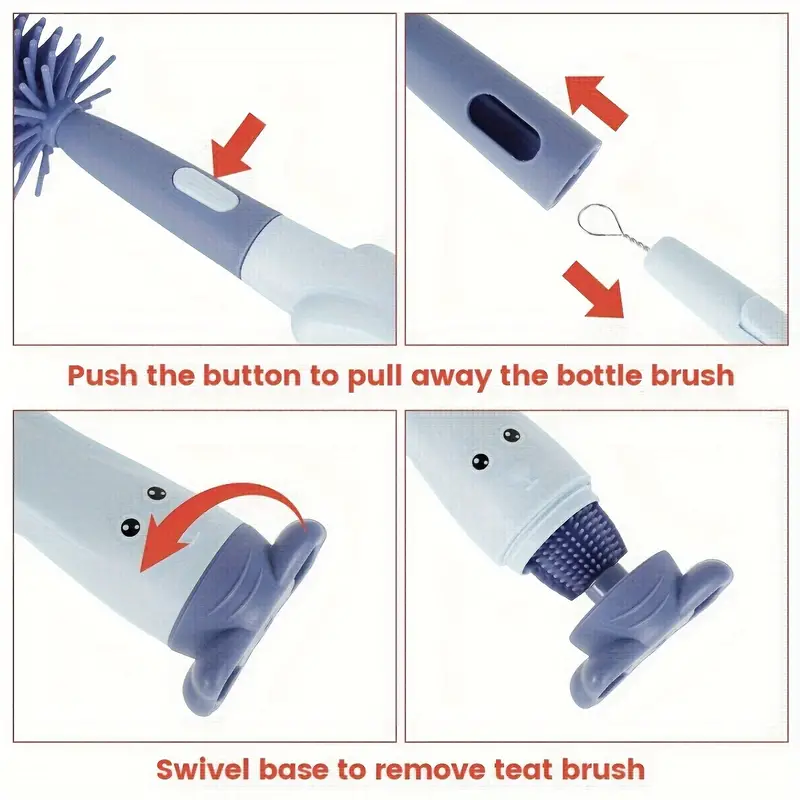 AliExpress Bottle Brush Tea Cup Multifunctional Standing Brush Food Grade Silicone Nipple Brush Set Cup Brush Three-in-one Straw Brush Spon, view 6