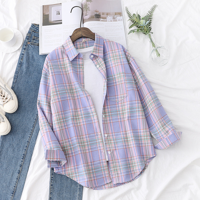 AliExpress Brand Women's Flannel Plaid Shirts 2025 New Ladies Tops Exquisite Designer Style Loose Blouses Casual Cotton Long Sleeve Blouse, view 3