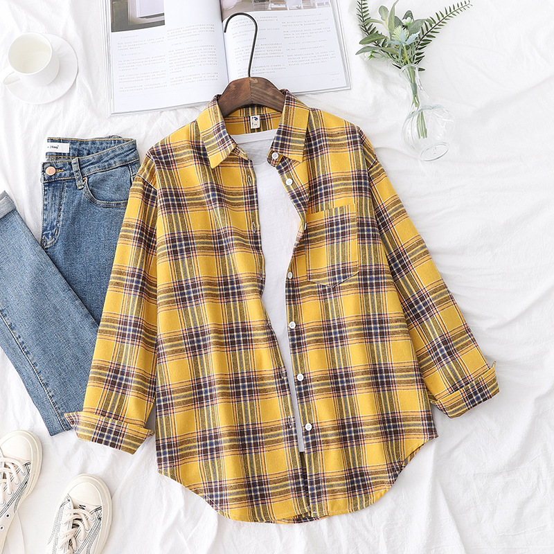 AliExpress Brand Women's Flannel Plaid Shirts 2025 New Ladies Tops Exquisite Designer Style Loose Blouses Casual Cotton Long Sleeve Blouse, view 4