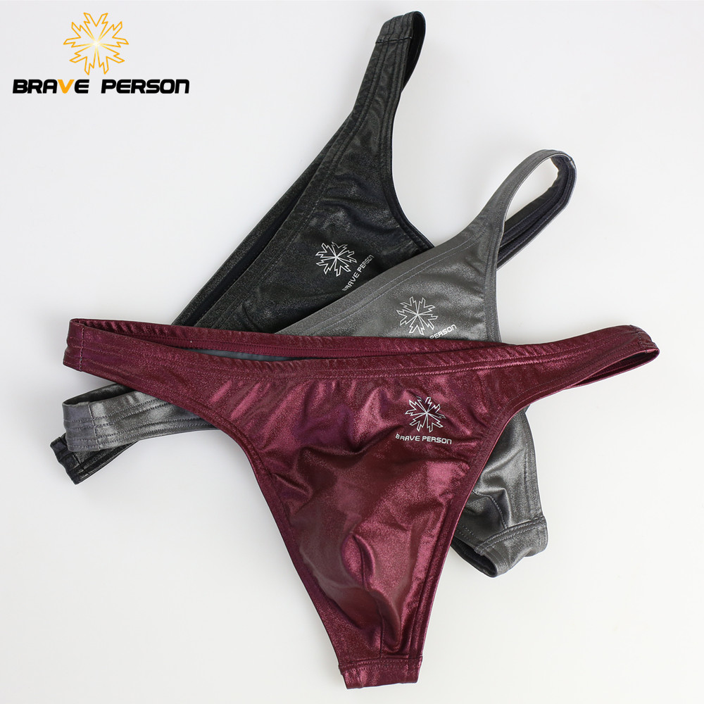 AliExpress Brave Person Men's Low Waist Briefs Imitation Leather Sexy Underwear Male Thong Gay Friendly Comfortable Underpants for Men, view 5