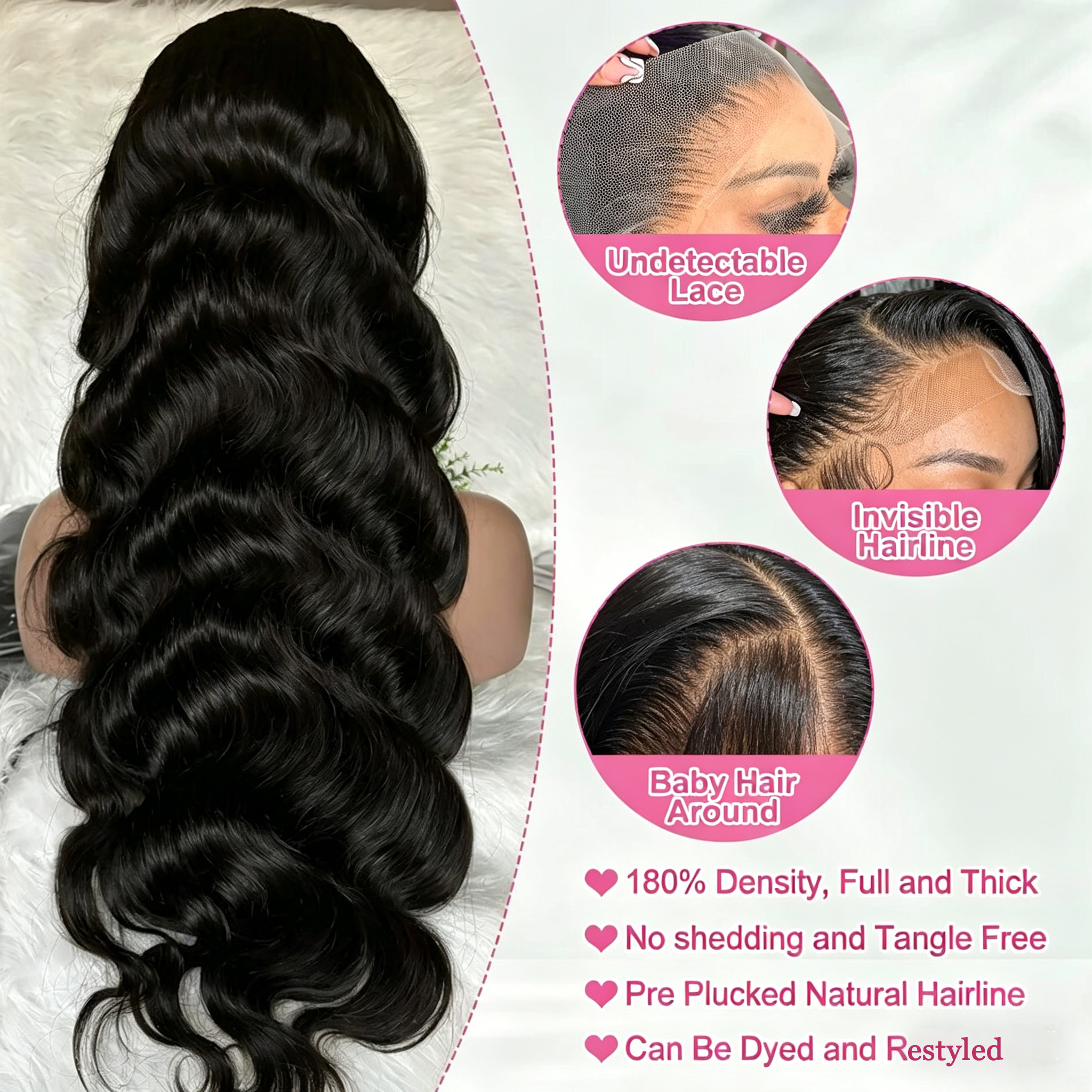 AliExpress Brazilian Natural Body Wave Virgin Human Hair Wig HD Lace Frontal Closure 360 Wig 13x4 13x6 5x5 180% 200% Density 16-40 Inch Pre Bleached Knots, view 4