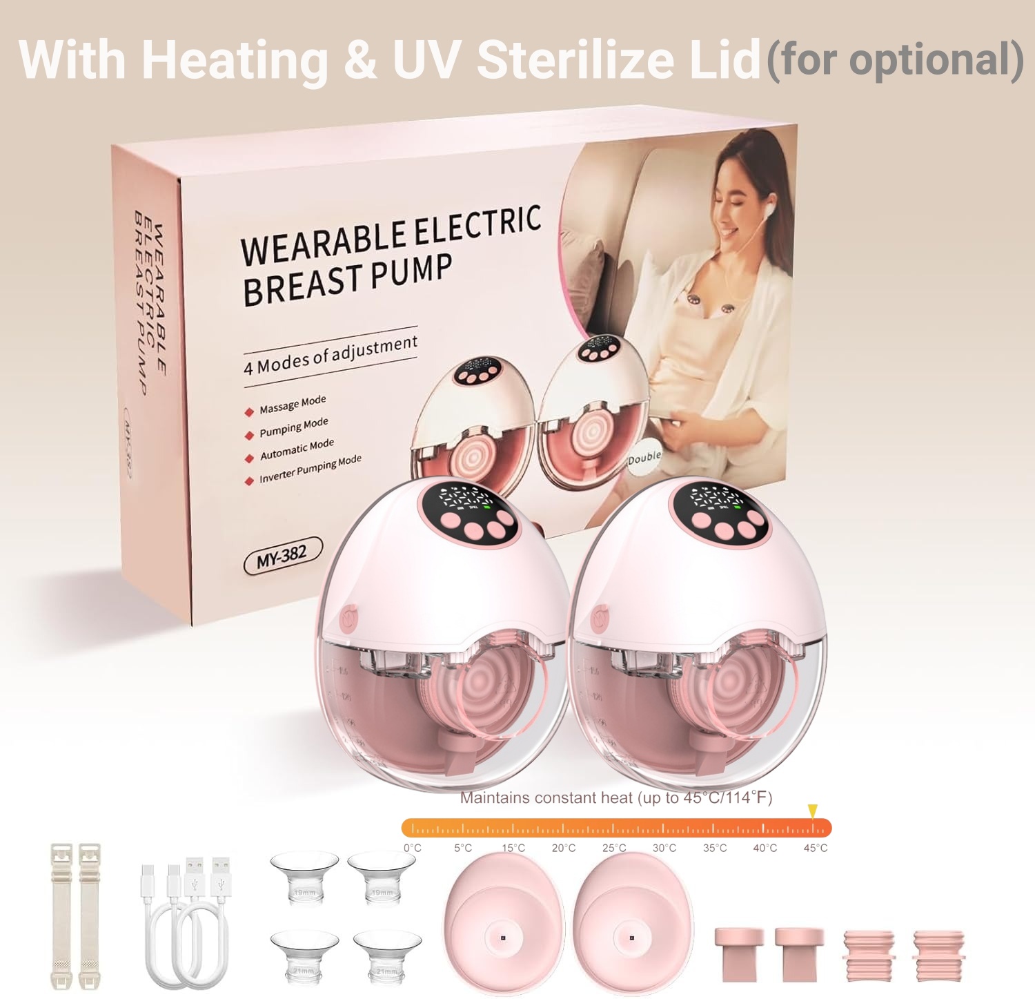 AliExpress Breast Pump Electric Handsfree BPA Free With Heating & UV Sterilize Lid Optional Wireless Upgrade Wearable Breastfeeding Pump