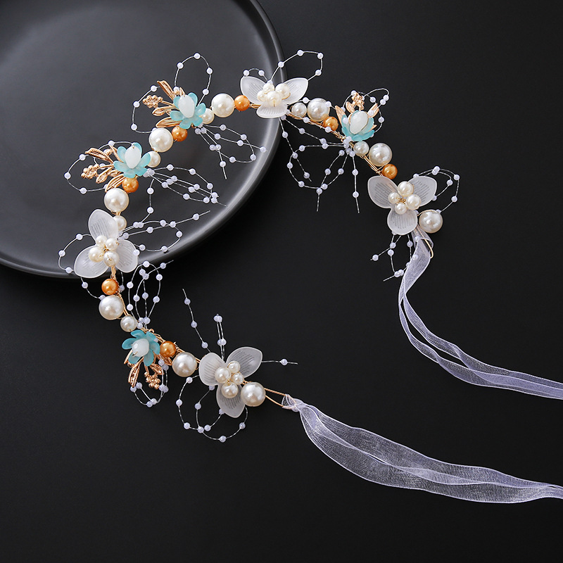 AliExpress Bride Headband Pearl Flower Headband Children's Flower Wreath Super Fairy Princess Hair Accessory Headband Headband Ribbon, view 2