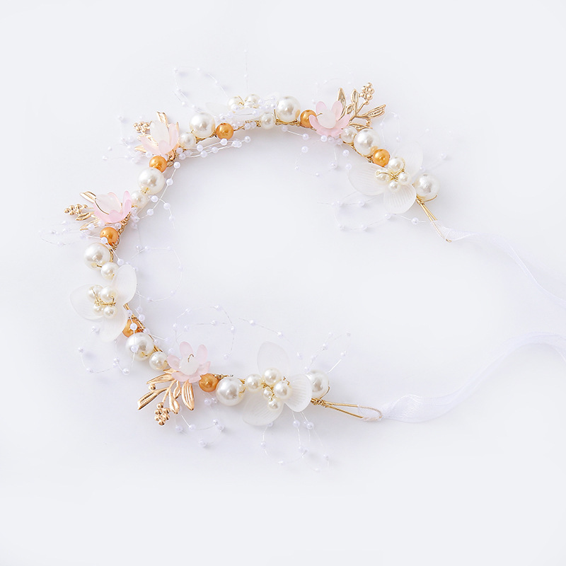 AliExpress Bride Headband Pearl Flower Headband Children's Flower Wreath Super Fairy Princess Hair Accessory Headband Headband Ribbon, view 5