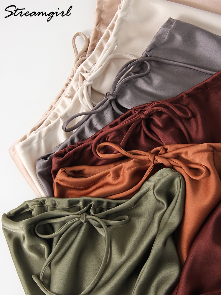 AliExpress Brown Long Satin Skirts Women Luxury Maxi Autumn Summer High Waist Silk Black Skirt Long Straight Shining Beige Satin Skirt Maxi, view 6
