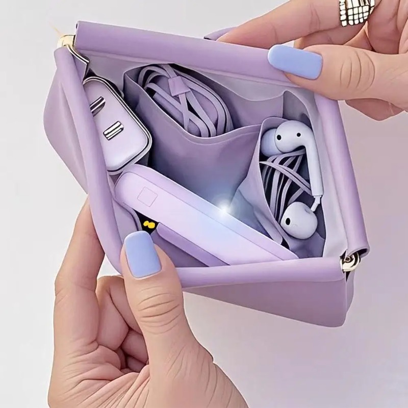 AliExpress Bullet Storage Bag with Automatic Closure, Wired Headphone Storage Bag, PU Coin Purse, Mini Portable Lipstick and Makeup Bag