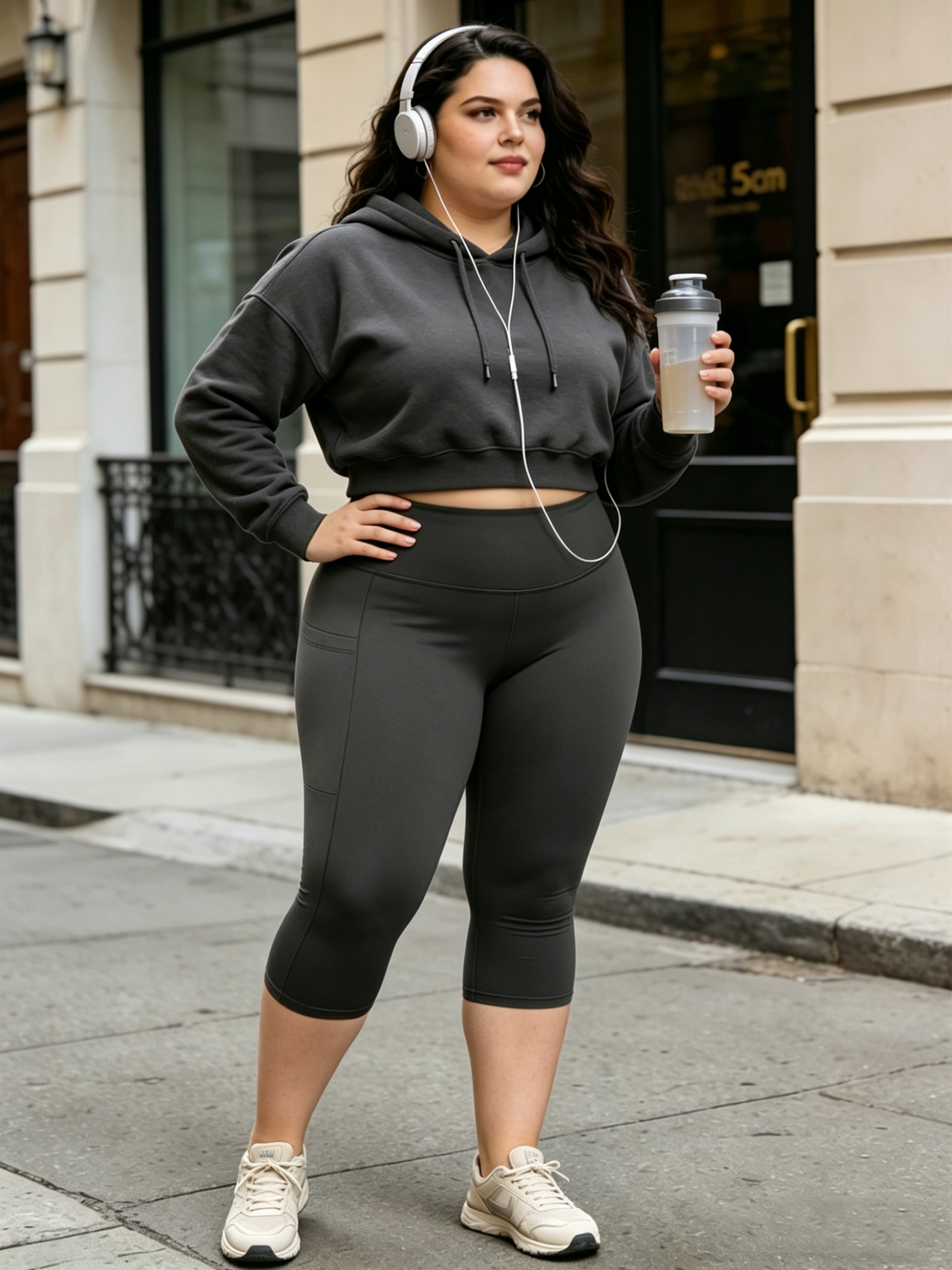 AliExpress Capri Plus Size Leggings for Women with Pockets-Stretchy Tummy Control High Waist Workout Black Yoga Pants, view 2