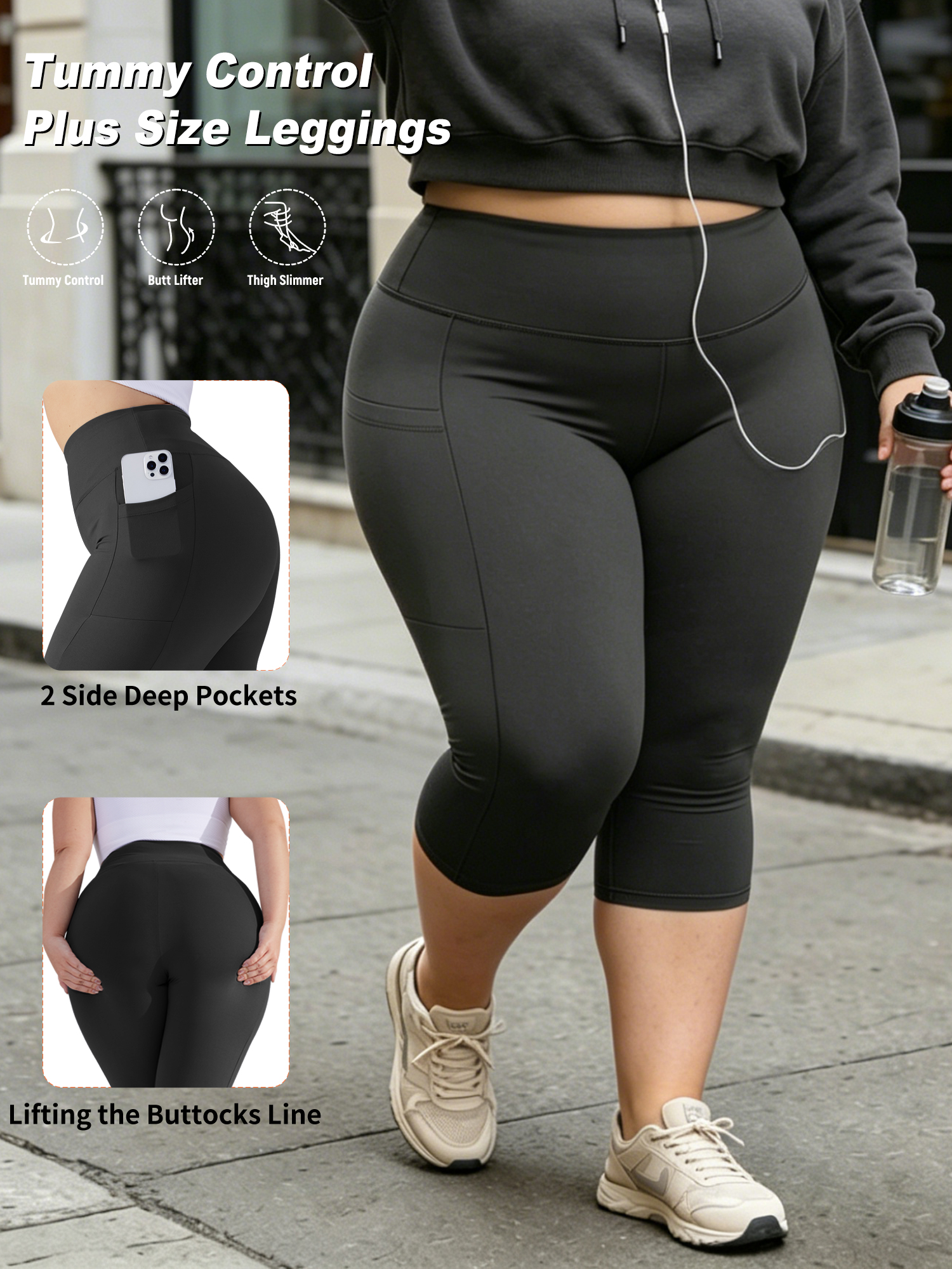 AliExpress Capri Plus Size Leggings for Women with Pockets-Stretchy  Tummy Control High Waist Workout Black Yoga Pants