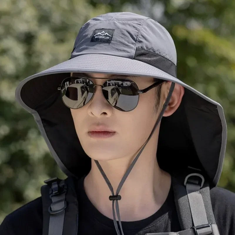 AliExpress Caps Summer Wide Brim Neck Protection Unisex Bucket Hats Outdoor Visor Quick-drying Panama Sunscreen Tied Fishing Hiking Hat, view 2