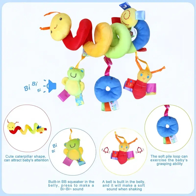 AliExpress Car Seat Toys Infant Baby Spiral Activity Hanging Rattle Toys Plush Hanging Stroller Sensory Toys For Newborn Gift, view 2