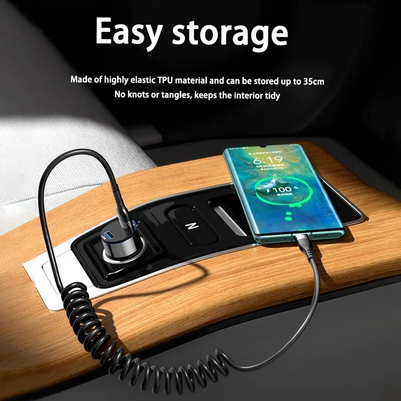 AliExpress Retractable Spring Car Charging Cable for Phones, view 2