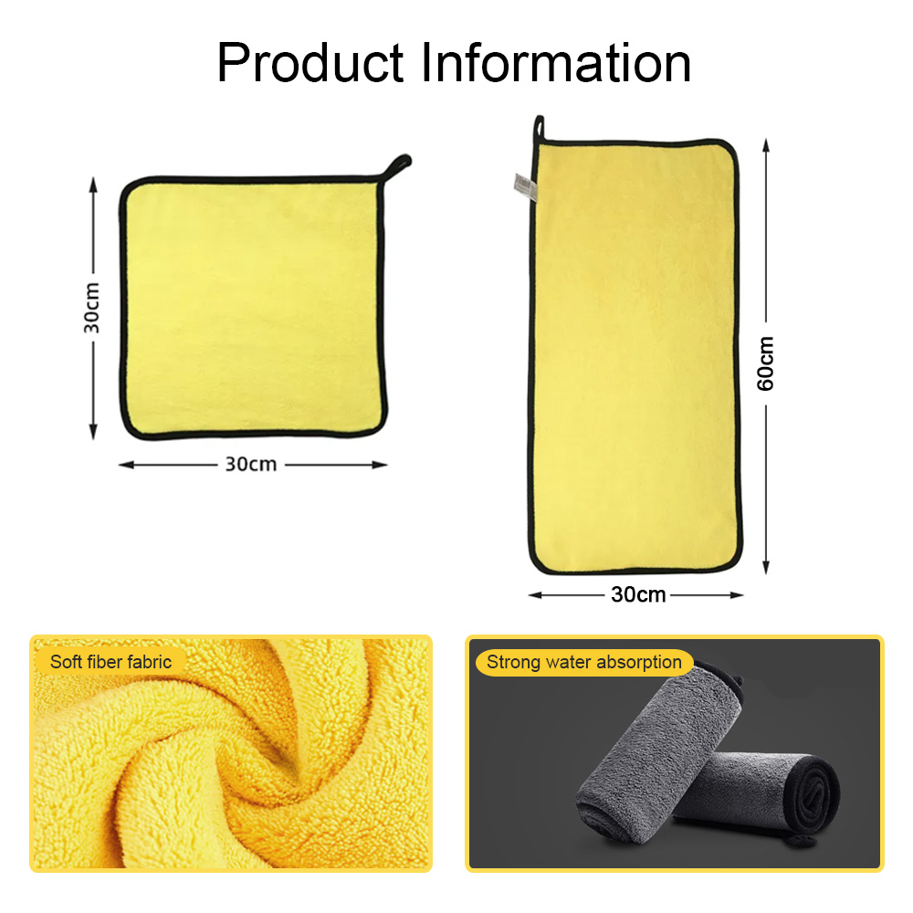 AliExpress Car Wash Microfiber Towel 30x30/60CM Car Cleaning Drying Cloth Hemming Car Care Cloth Detailing Car Wash Towel, view 6