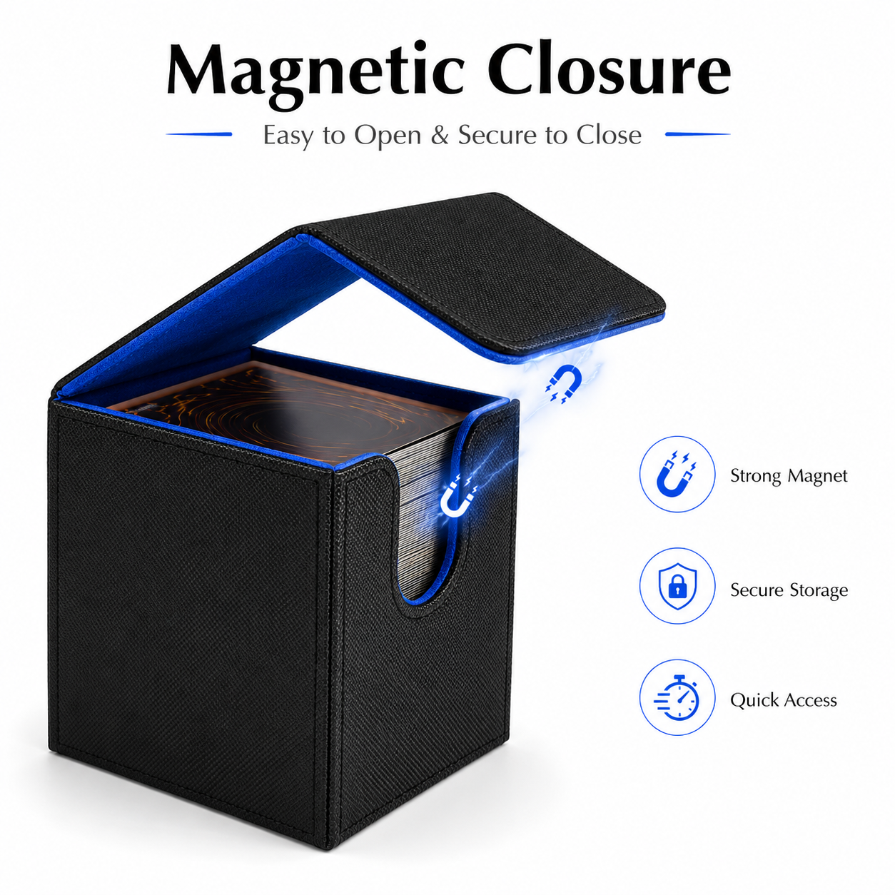 AliExpress Card Deck Box PU Leather Trading Card Case Magnetic Storage Holder Fits 100+ Sleeved Cards for TCG CCG Game Cards Organizer Blue, view 2