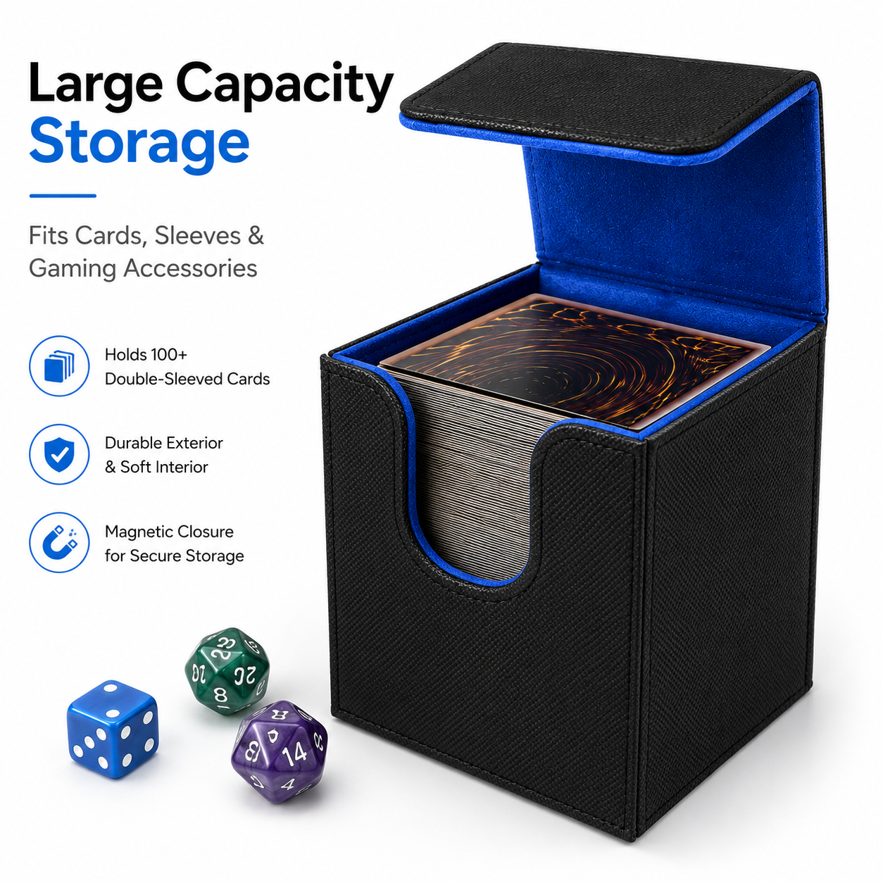 AliExpress Card Deck Box PU Leather Trading Card Case Magnetic Storage Holder Fits 100+ Sleeved Cards for TCG CCG Game Cards Organizer Blue, view 4