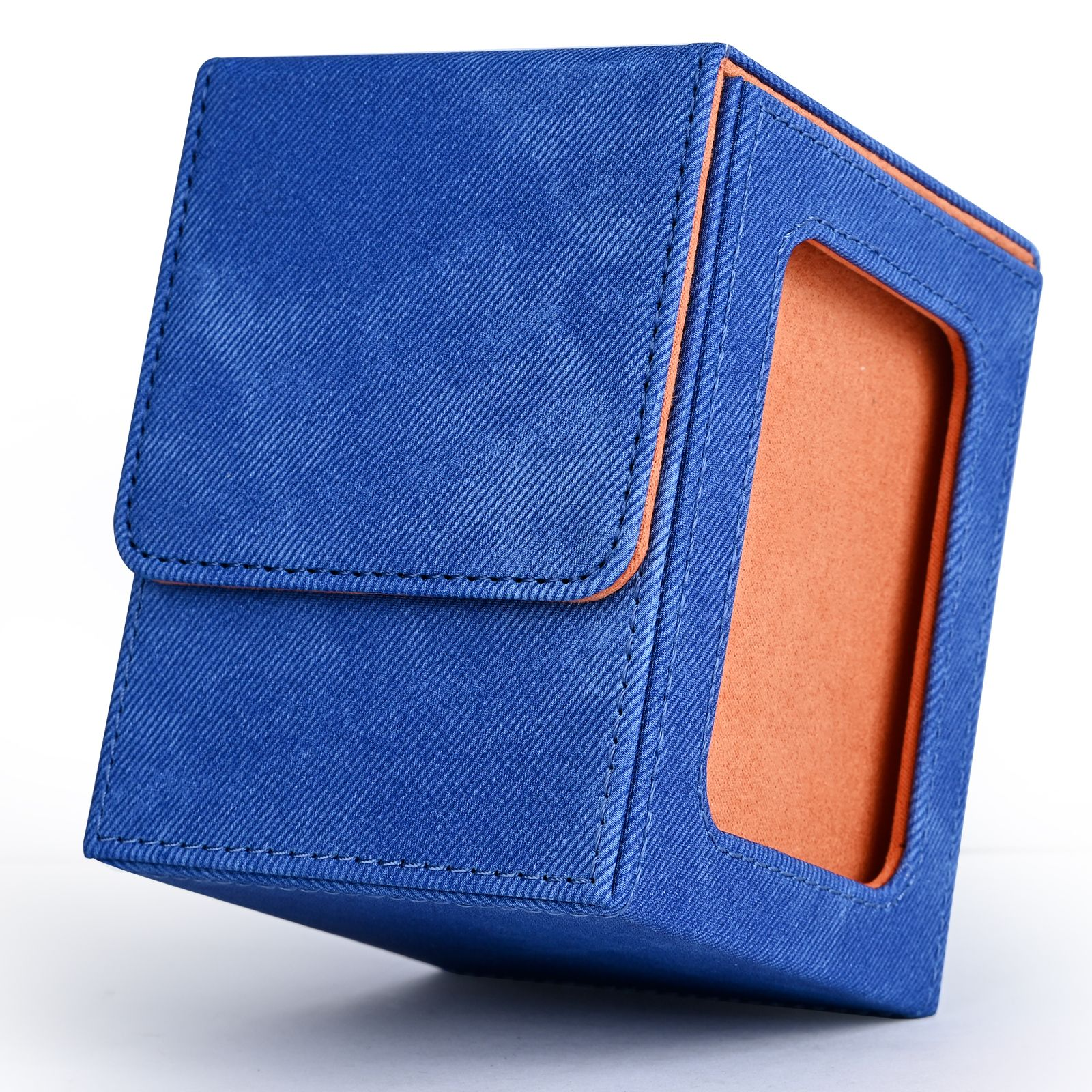AliExpress Card Deck Box with Display Window, Trading Card Storage Case, Holds 120+ Single Sleeved Cards, PU Leather Denim Card Box for TCG, view 3