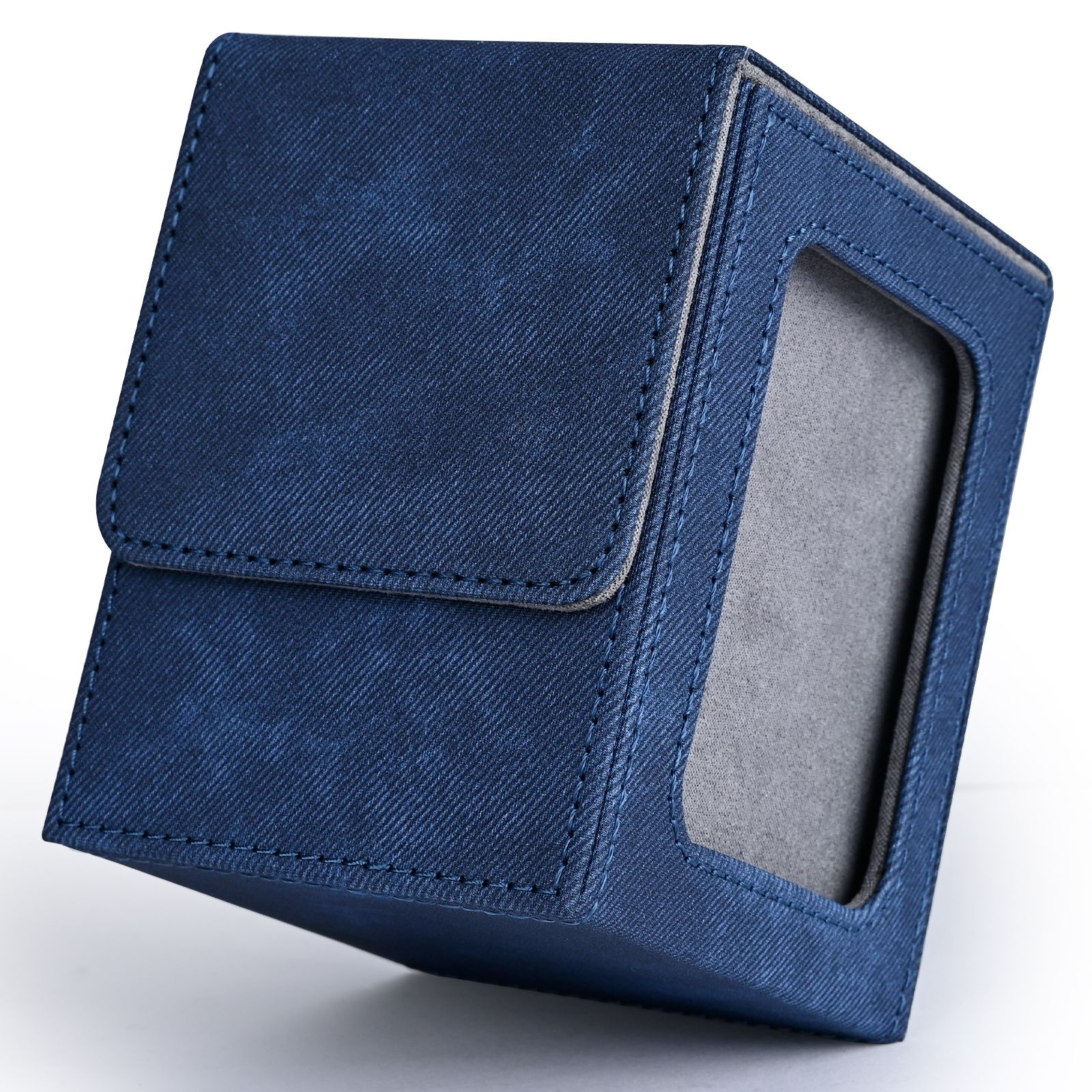 AliExpress Card Deck Box with Display Window, Trading Card Storage Case, Holds 120+ Single Sleeved Cards, PU Leather Denim Card Box for TCG, view 6