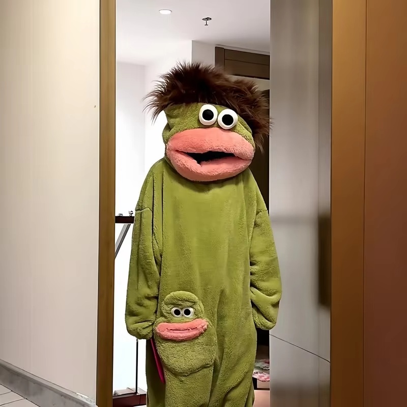 AliExpress Cartoon Big Mouth Monster Cute Funny Onesie Pajamas Thickened Coral Fleece Homewear For Couples Men Women Autumn Winter Pajamas, view 2