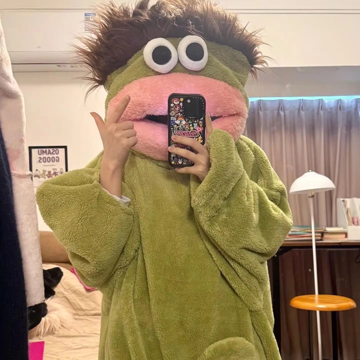 AliExpress Cartoon Big Mouth Monster Cute Funny Onesie Pajamas Thickened Coral Fleece Homewear For Couples Men Women Autumn Winter Pajamas, view 3