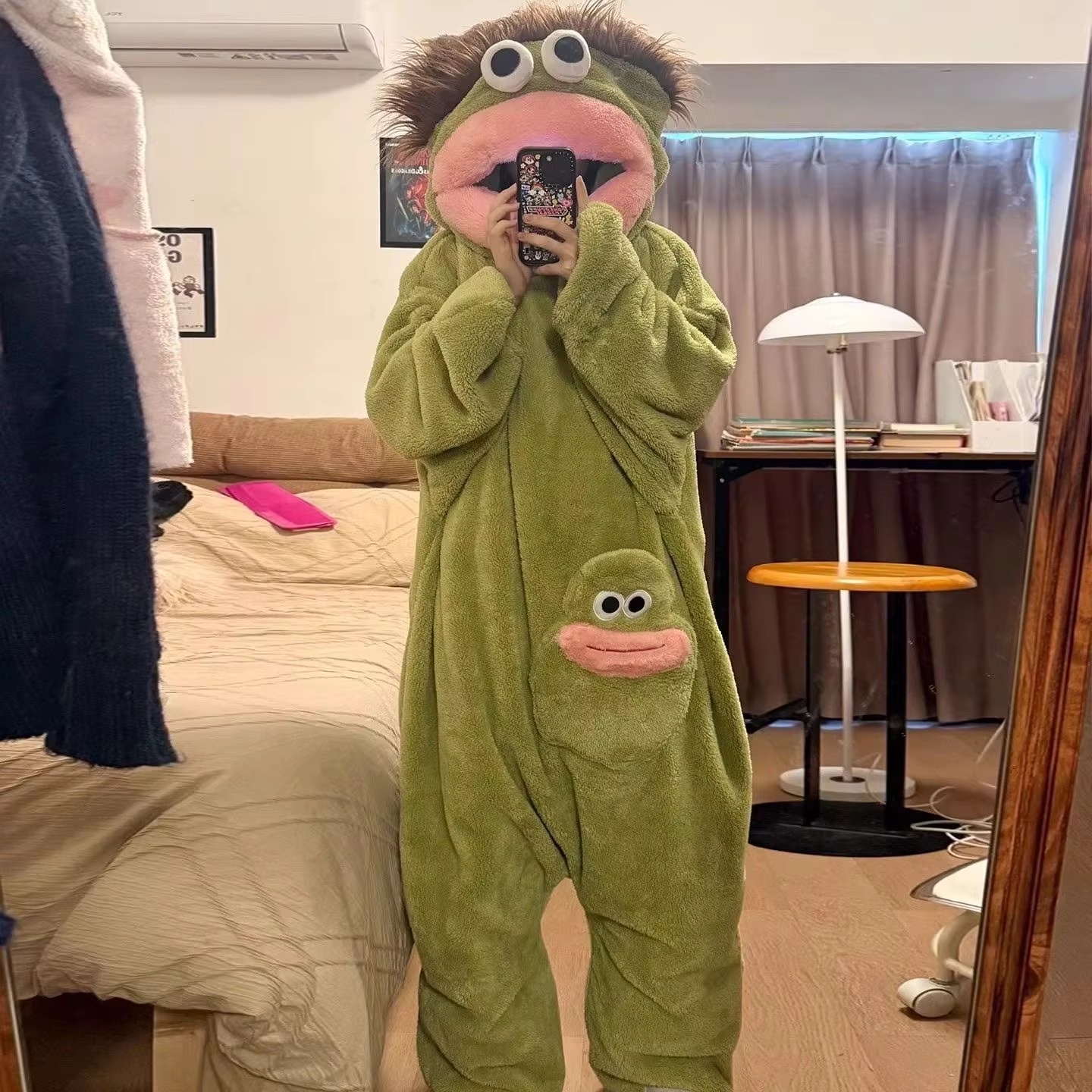AliExpress Cartoon Big Mouth Monster Cute Funny Onesie Pajamas Thickened Coral Fleece Homewear For Couples Men Women Autumn Winter Pajamas, view 4