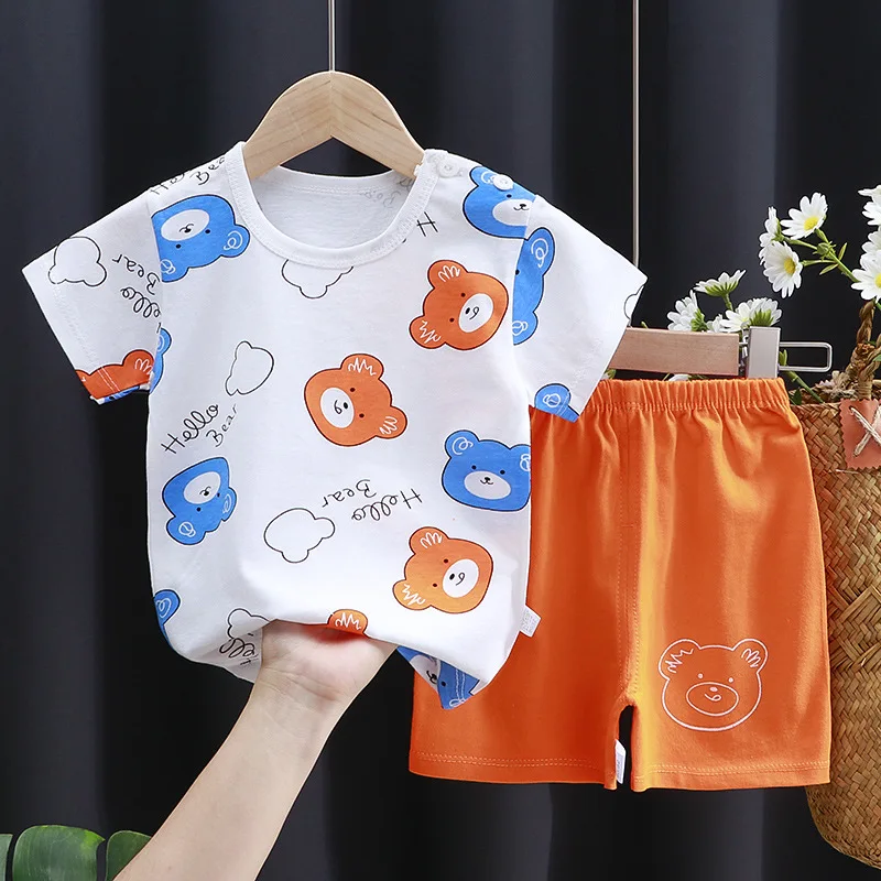 AliExpress Cartoon Printed Clothing Pure Cotton Home Clothes 2 Piece Suits Toddler Fashion Cute Casual Tracksuits Contrast T-shirt+Shorts