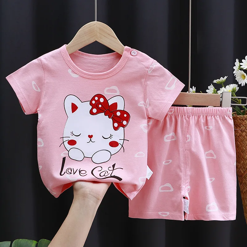AliExpress Cartoon Printed Clothing Pure Cotton Home Clothes 2 Piece Suits Toddler Fashion Cute Casual Tracksuits Contrast T-shirt+Shorts, view 2