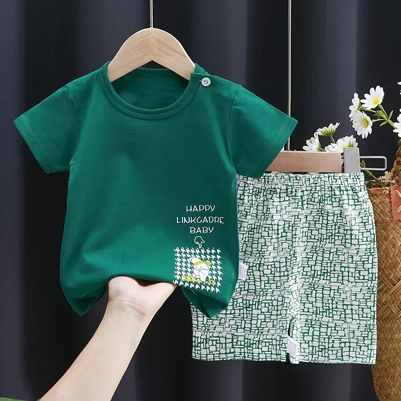 AliExpress Cartoon Printed Clothing Pure Cotton Home Clothes 2 Piece Suits Toddler Fashion Cute Casual Tracksuits Contrast T-shirt+Shorts, view 3