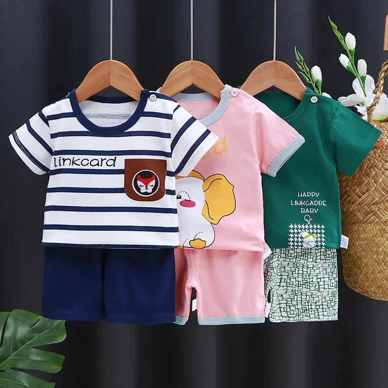 AliExpress Cartoon Printed Clothing Pure Cotton Home Clothes 2 Piece Suits Toddler Fashion Cute Casual Tracksuits Contrast T-shirt+Shorts, view 4