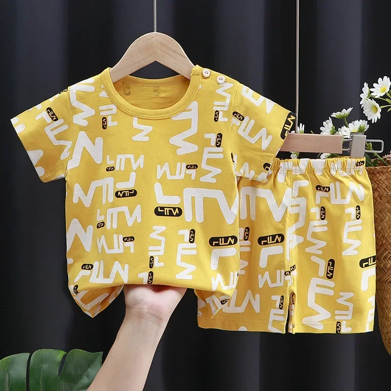 AliExpress Cartoon Printed Clothing Pure Cotton Home Clothes 2 Piece Suits Toddler Fashion Cute Casual Tracksuits Contrast T-shirt+Shorts, view 5