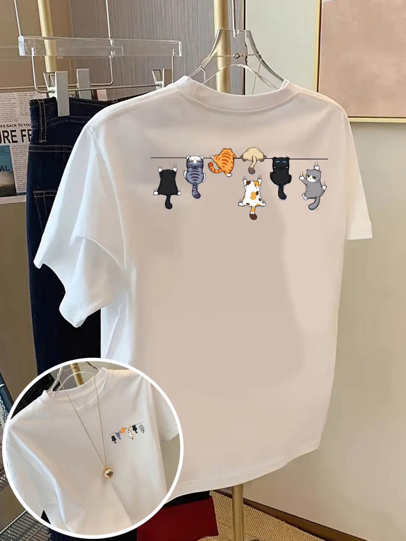 AliExpress Cartoons Cats Prints T-Shirts Summer Womens Cotton T Shirts Basic O-Neck Oversized Short Sleeve Tops Casual Street Woman Clothes