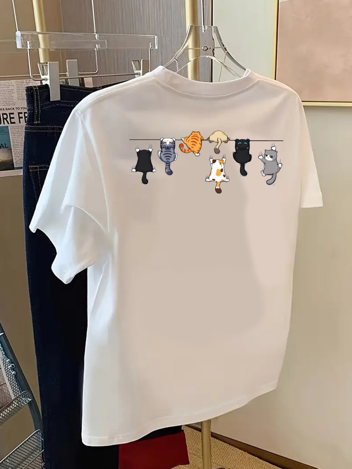 AliExpress Cartoons Cats Prints T-Shirts Summer Womens Cotton T Shirts Basic O-Neck Oversized Short Sleeve Tops Casual Street Woman Clothes, view 2