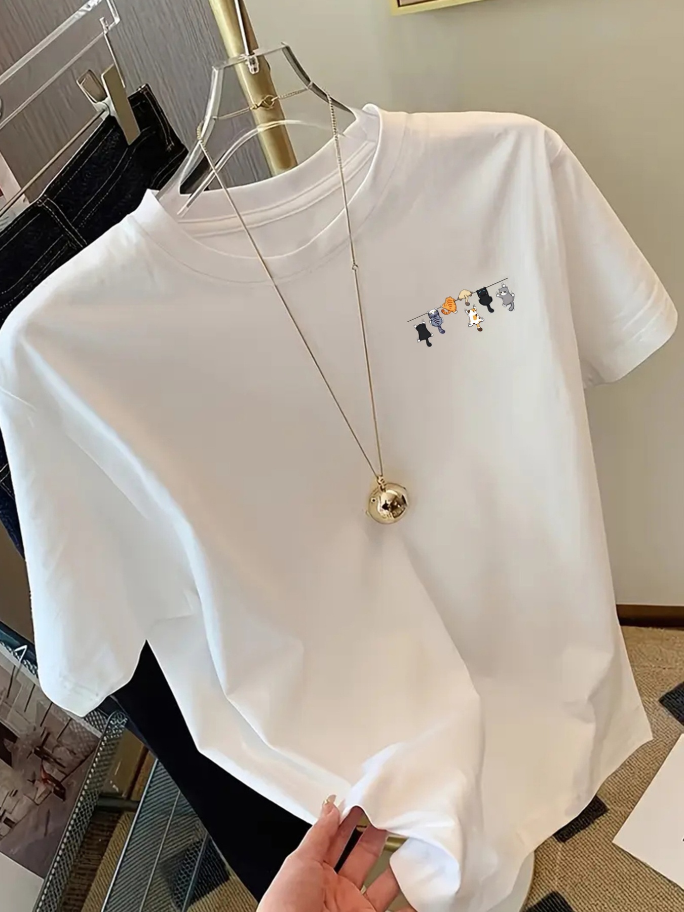 AliExpress Cartoons Cats Prints T-Shirts Summer Womens Cotton T Shirts Basic O-Neck Oversized Short Sleeve Tops Casual Street Woman Clothes, view 3