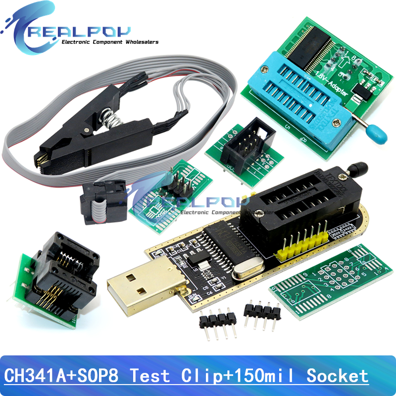 AliExpress CH341A Programmer Adapter + SOIC8 Adapter+ SOP8 Clip With Cable+1.8V Adapter CH341A EEPROM Flash BIOS USB Programmer ZIF Adapter