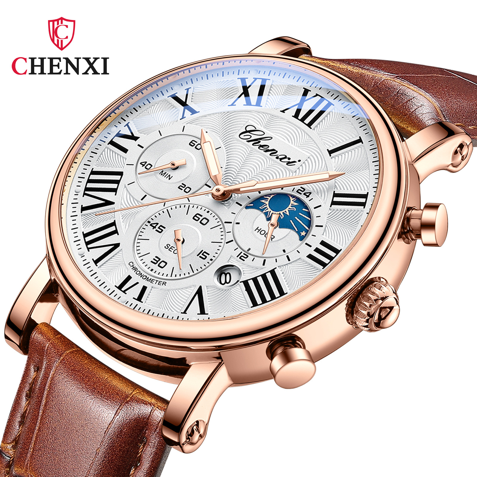 AliExpress CHENXI 973 Men's Moon Phase Leather Quartz Watch