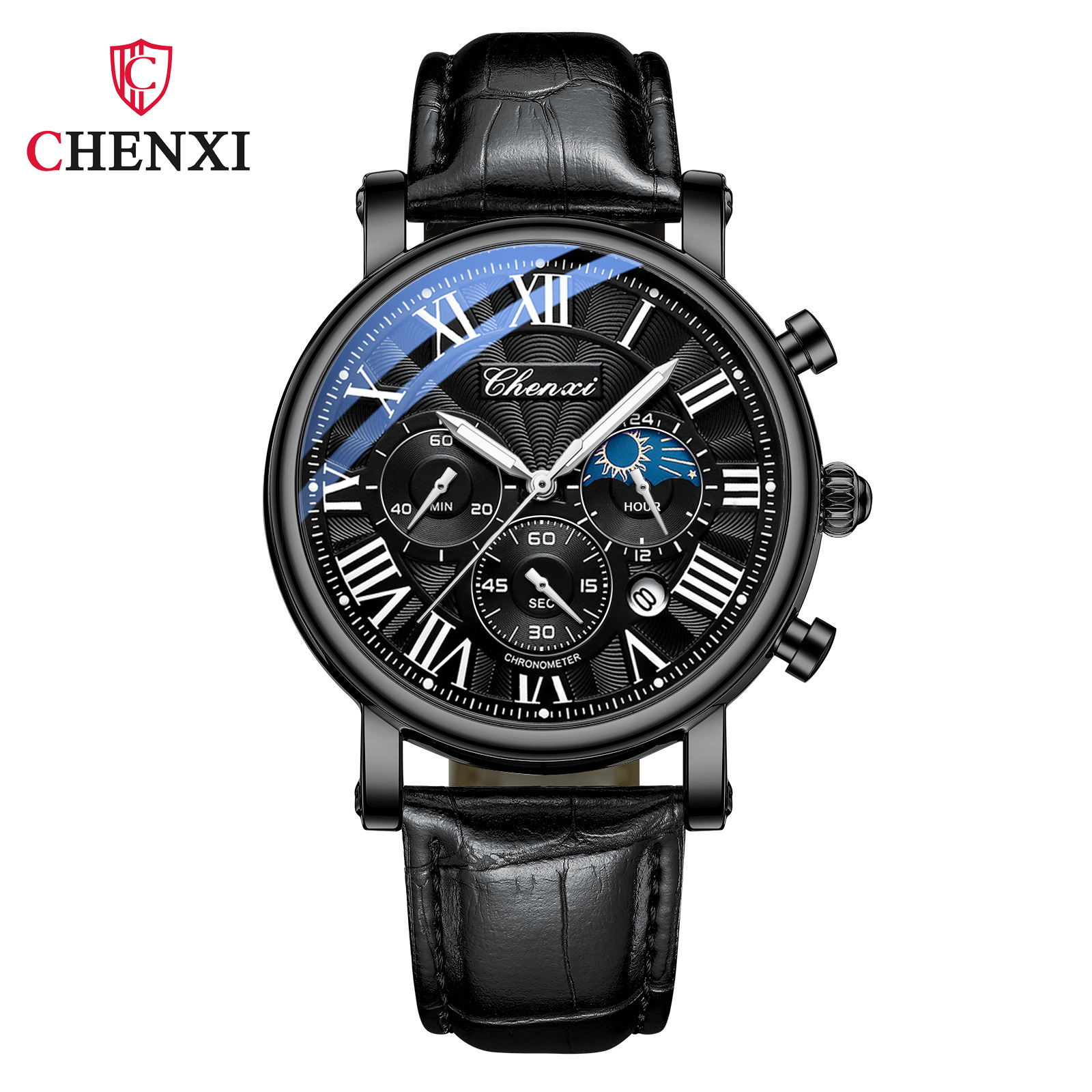 AliExpress CHENXI 973 Men's Moon Phase Leather Quartz Watch, view 4