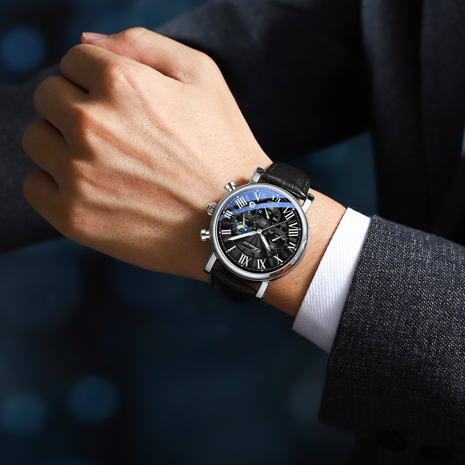 AliExpress CHENXI 973 Men's Moon Phase Leather Quartz Watch, view 6