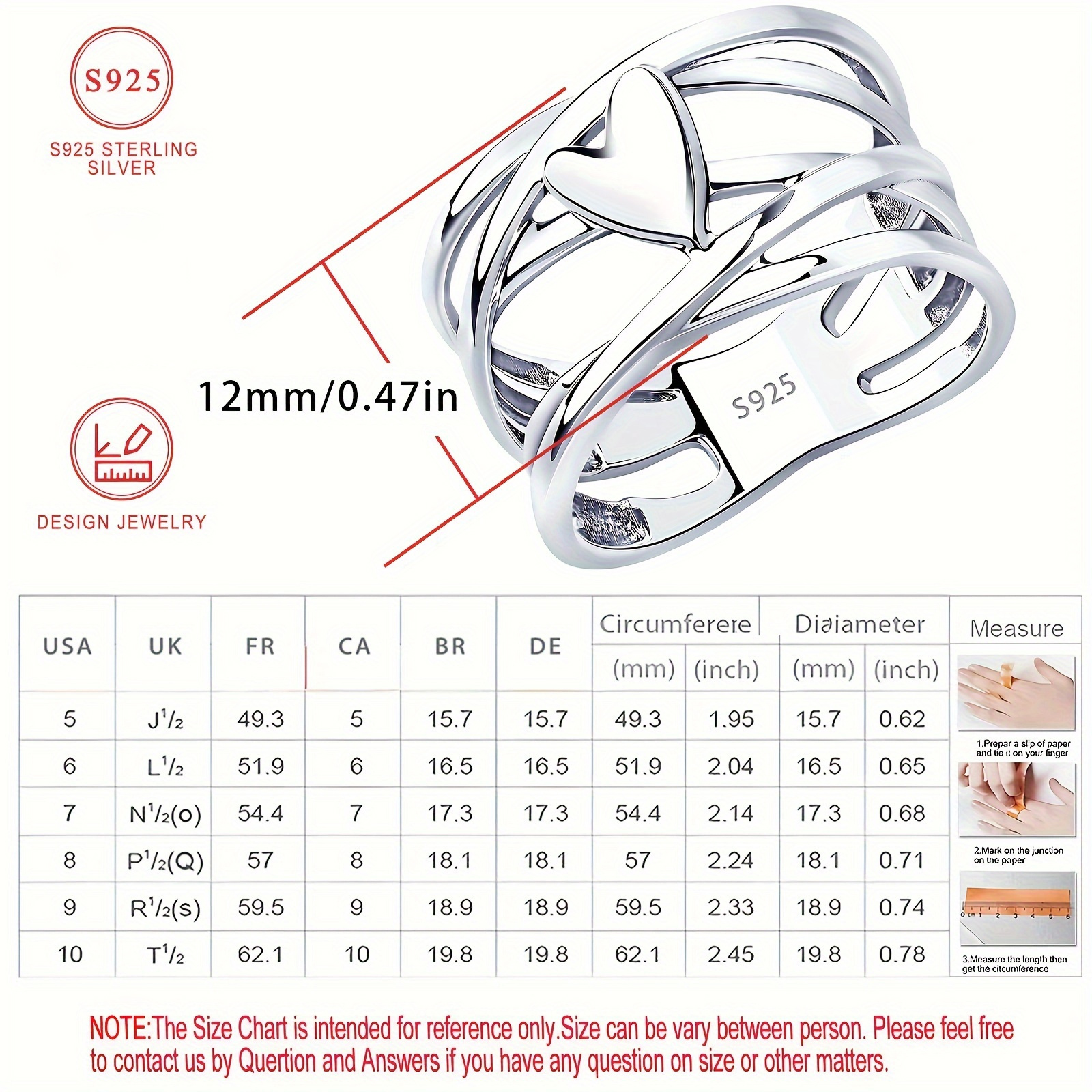 AliExpress French Style 925 Silver Heart Ring, view 5