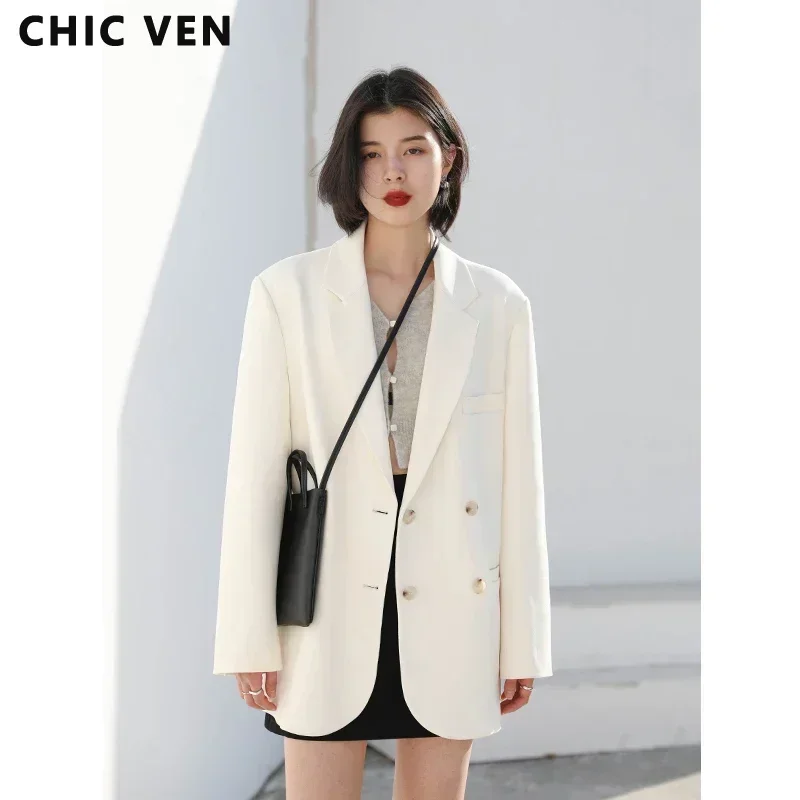 AliExpress CHIC VEN 2026 Fashion Women's Blazer Office Lady Long Sleeve Double-breasted Mid-length Casual Coat Ladies Outerwear Stylish Top