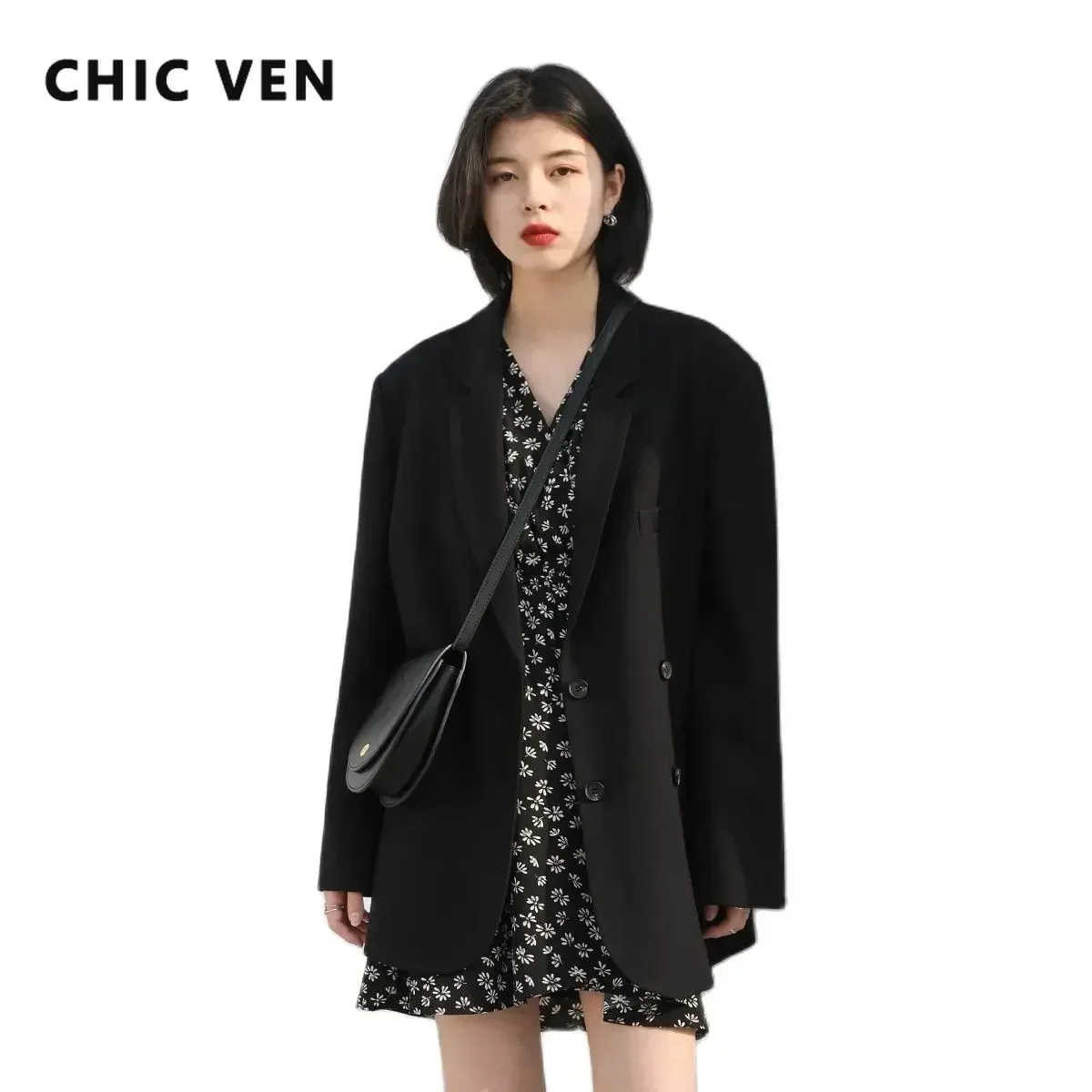 AliExpress CHIC VEN 2026 Fashion Women's Blazer Office Lady Long Sleeve Double-breasted Mid-length Casual Coat Ladies Outerwear Stylish Top, view 2