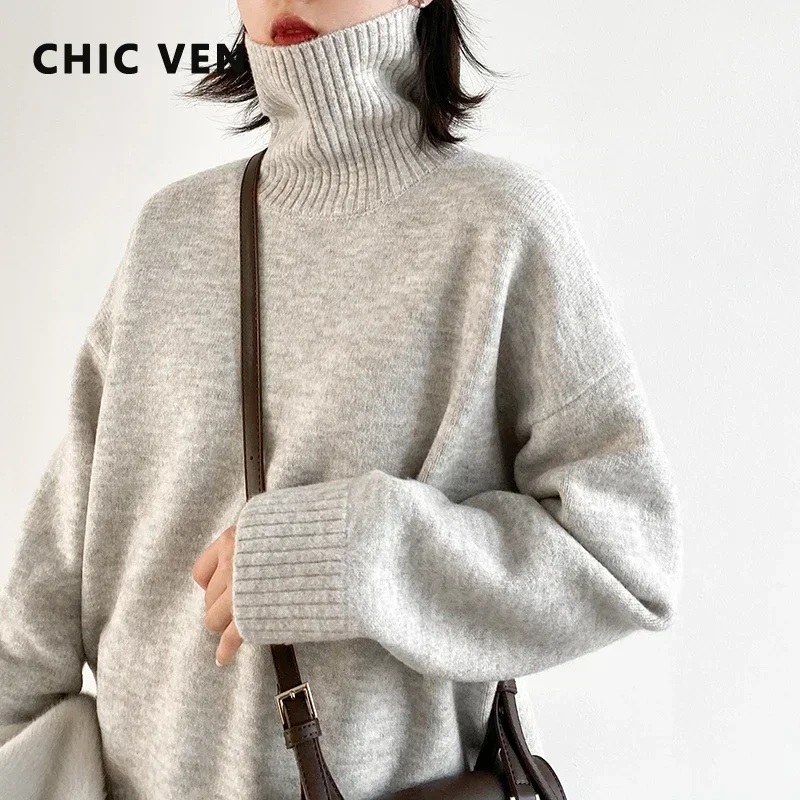 AliExpress CHIC VEN Korean Women's Sweater Loose Turtleneck Sweaters Warm Solid Pullover Knitwear Basic Female Tops Autumn Winter 2022