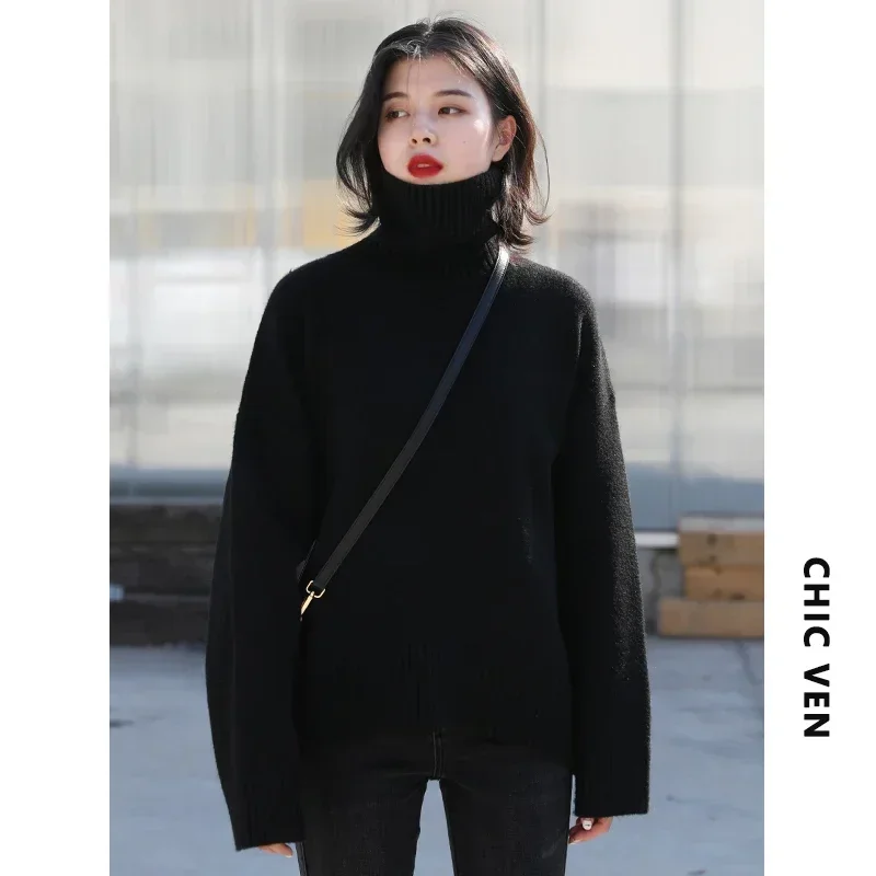 AliExpress CHIC VEN Korean Women's Sweater Loose Turtleneck Sweaters Warm Solid Pullover Knitwear Basic Female Tops Autumn Winter 2022, view 4