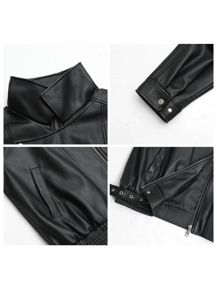 AliExpress CHIC VEN Woman PU Jacket Solid Loose New Retro Standing Collar Motorcycle Faux Leather Coat Female Top Spring Autumn 2026, view 4