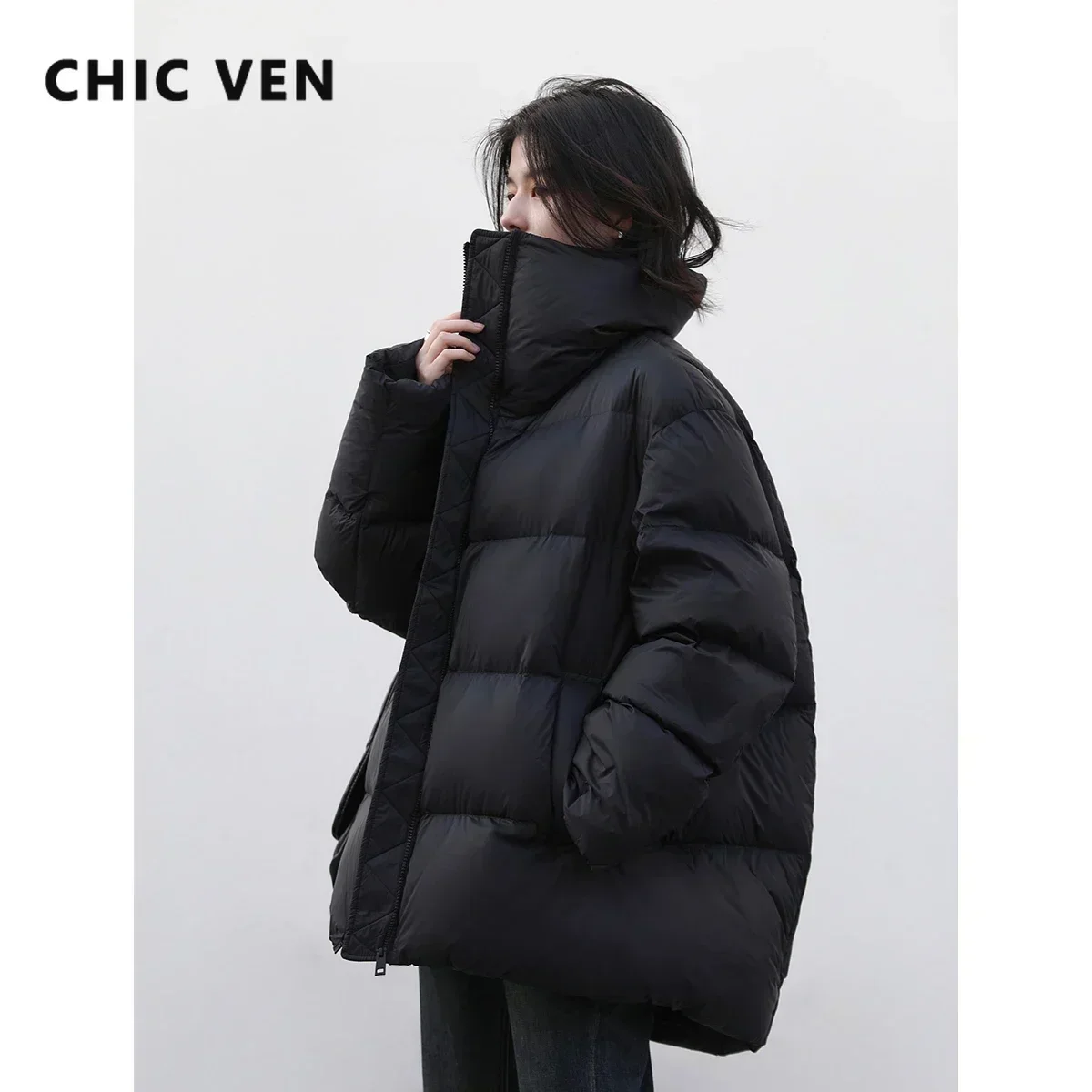 AliExpress CHIC VEN Women Down Coats Long Sleeve New Soft Solid Lightweight Bread Down Jacket Female Warm Coat Lapel Outerwear Winter 2023