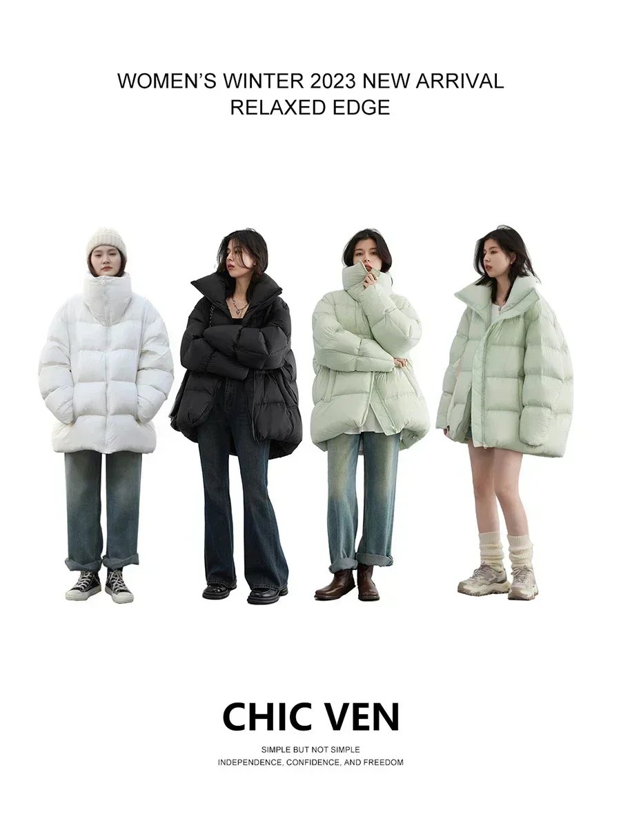 AliExpress CHIC VEN Women Down Coats Long Sleeve New Soft Solid Lightweight Bread Down Jacket Female Warm Coat Lapel Outerwear Winter 2023, view 2