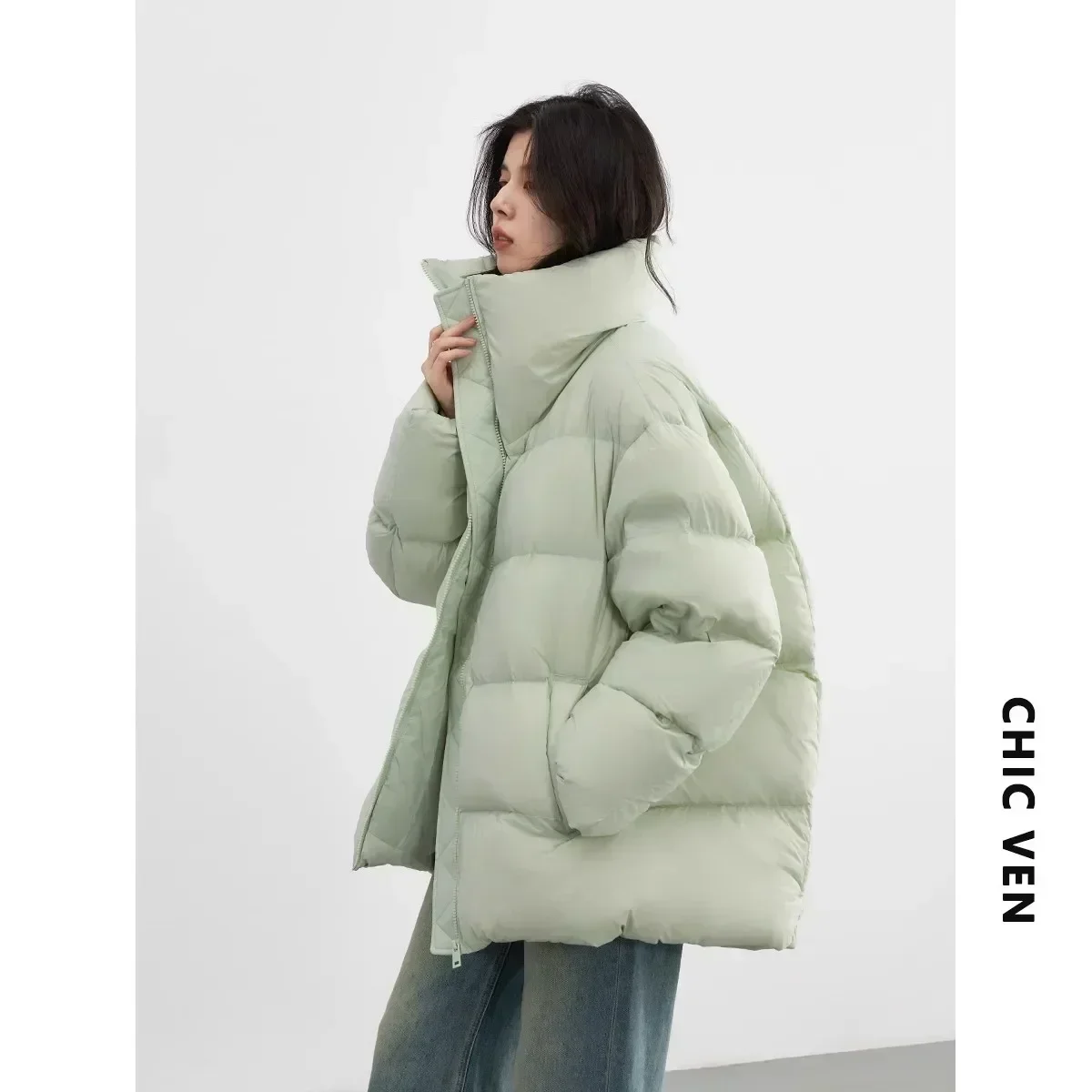 AliExpress CHIC VEN Women Down Coats Long Sleeve New Soft Solid Lightweight Bread Down Jacket Female Warm Coat Lapel Outerwear Winter 2023, view 6