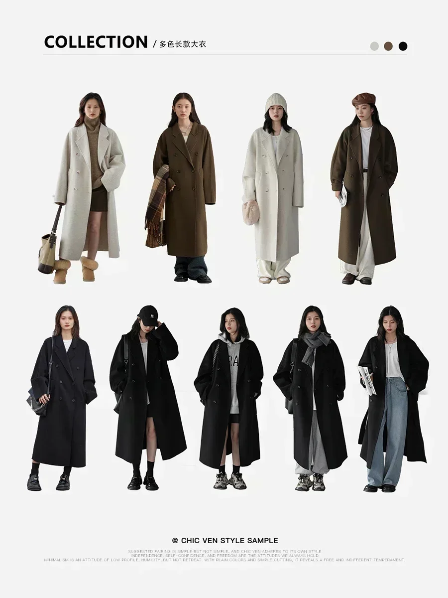 AliExpress CHIC VEN Women Long Double-sided Woolen Coats Retro Loose Female Overcoat Double Breasted Ladies Windbreak Autumn Winter 2026, view 3