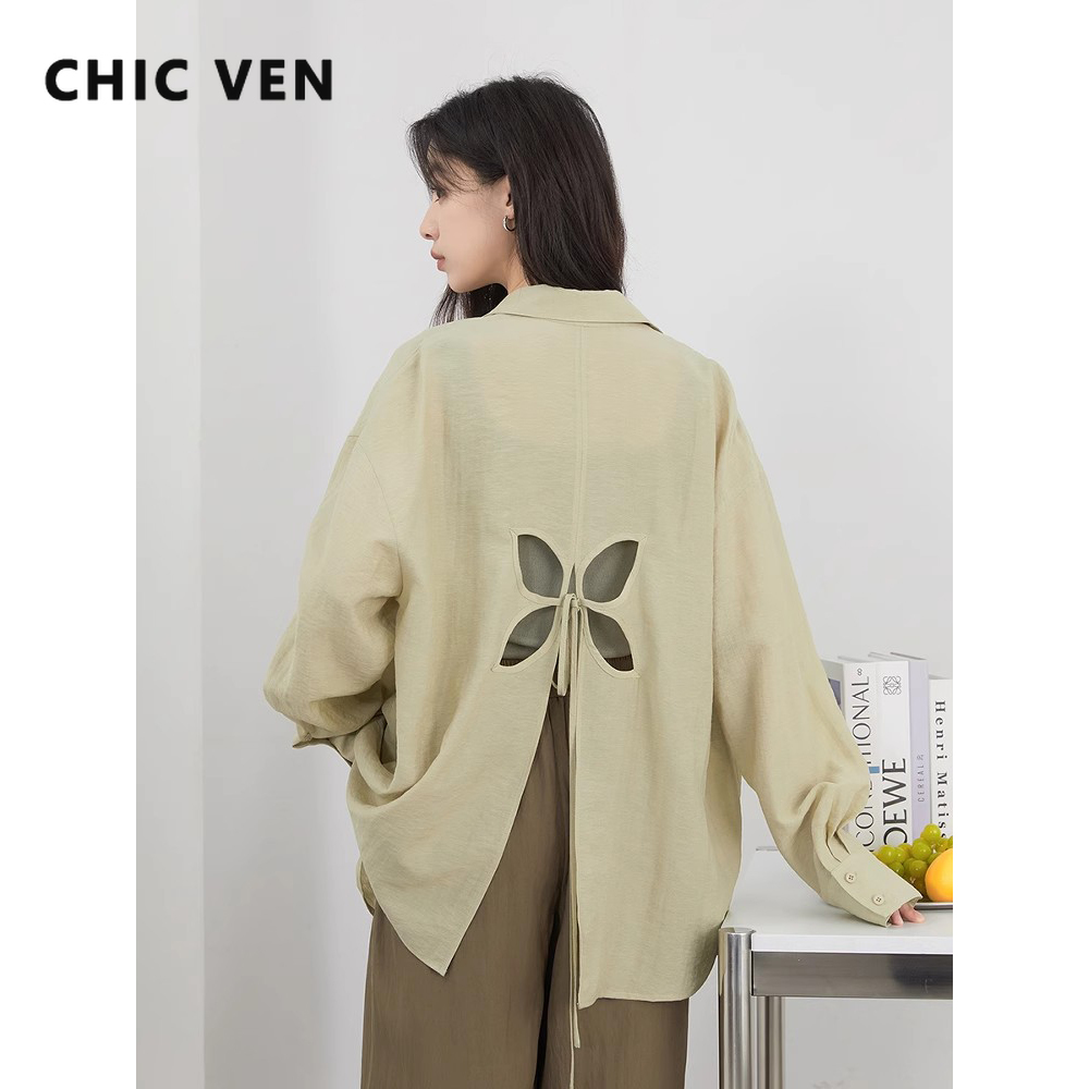 AliExpress CHIC VEN Women Long Sleeve Shirts Solid Loose Casual New Style Design Back Hollow Out Shirt Female Blouse Spring Summer 2026