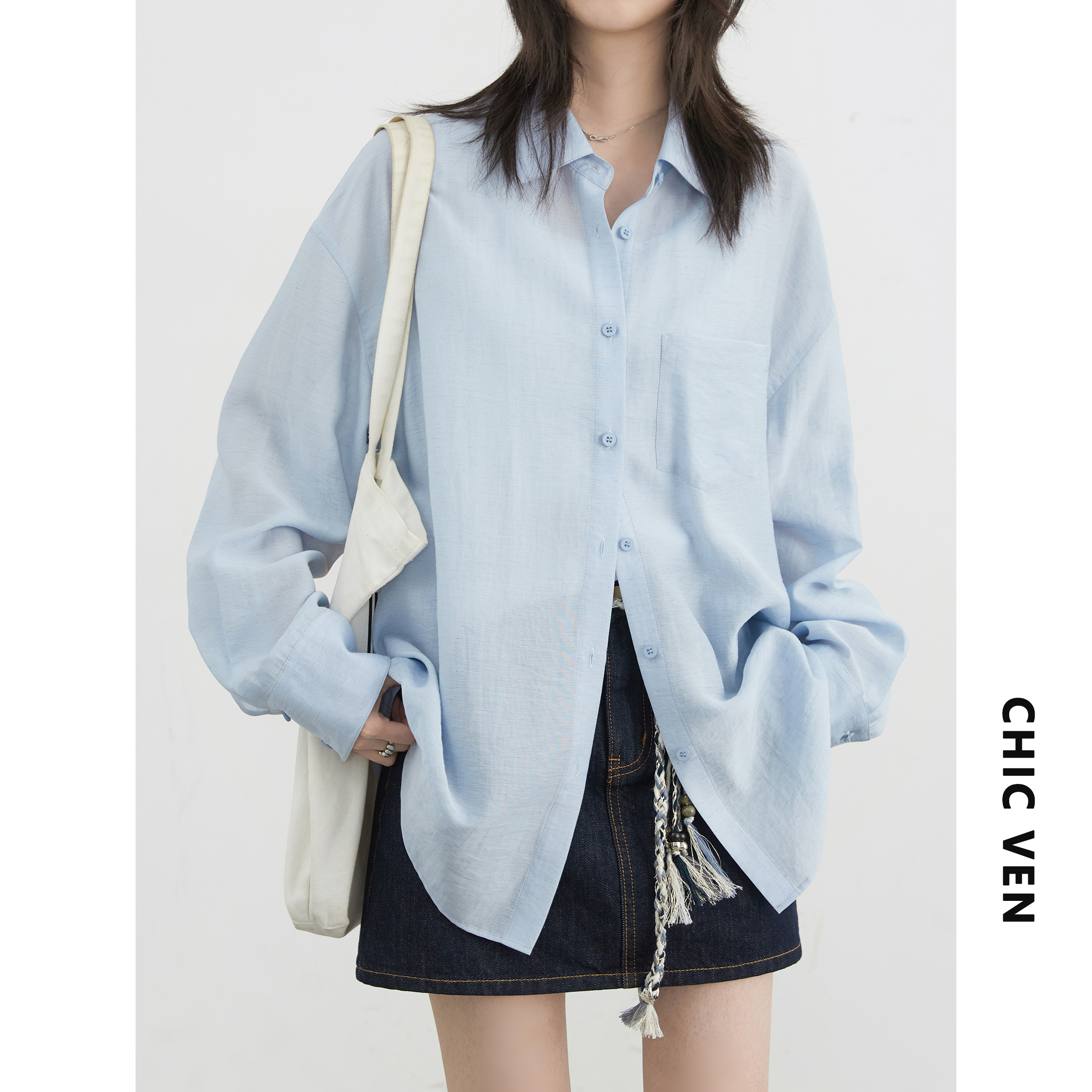 AliExpress CHIC VEN Women Long Sleeve Shirts Solid Loose Casual New Style Design Back Hollow Out Shirt Female Blouse Spring Summer 2026, view 6